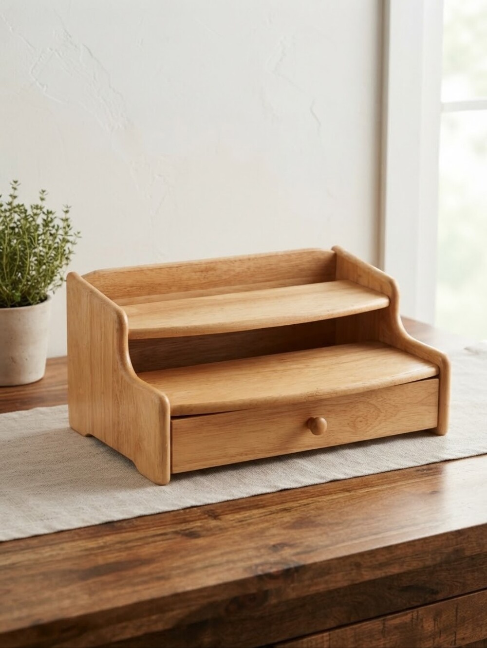 Vintage Solid Wood Tea Bag Organizer & Spice Storage Cabinet | Countertop Shelf